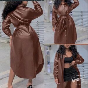 Women’s Solid Button Front PU Leather Coat